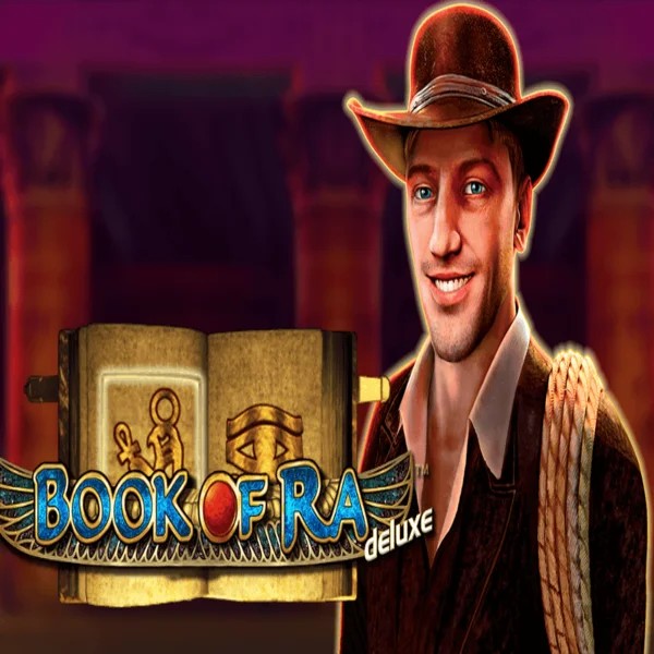 Book of Ra Deluxe slot logo by Novomatic at Oscar Spin Casino